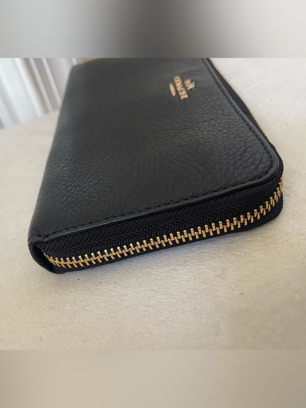 Coach Black Pebbled Leather Zip Wallet with Gold Logo - Picture 6 of 9